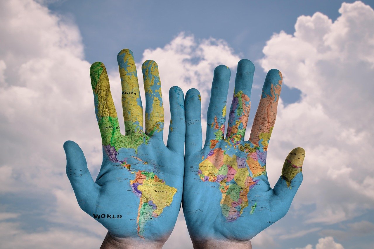 hands, world, map, global, earth, globe, world map, continents, palms, fingers, idea, concept